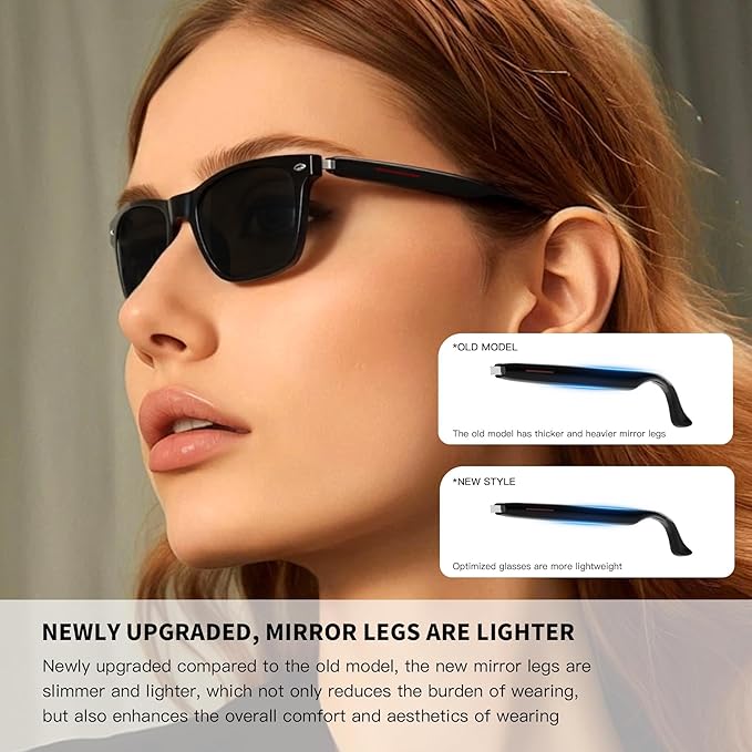 Smart Glasses, Bluetooth Sunglasses, New Upgraded Smart Glasses for Men/Women, Open Ear Speaker, Voice Assistant Compatible, Hands-Free Calls