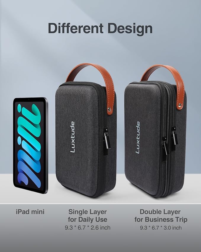 Luxtude Tech Organizer Travel Case, Portable Electronics Organizers, Hard Case for Electronics, Black Tech Bag, Charger Cases, Carrying Cases for iPad Mini (Up to 7.9?™â€?, Mouse