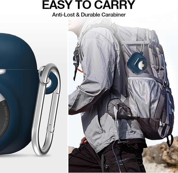 2 in 1 Silicone Case Compatible with AirPod 4 and AirTag 2/1, Shockproof Protective Skin Cover for AirPods 4th Generation with Cleaner Kit & Carabiner (Dark Blue)