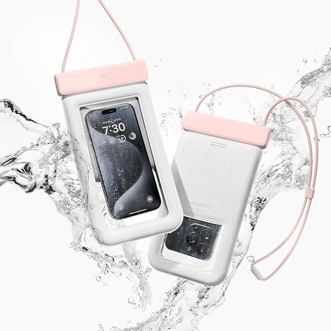 elago Waterproof Phone Pouch for iPhone 16/15/14/13/12/11 Series, Galaxy S25/S24/S23/S22/S21 Series - Underwater Screen Touchable Dry Bag, Dual Zipper Lock, Including Card Pocket [Lovely Pink]