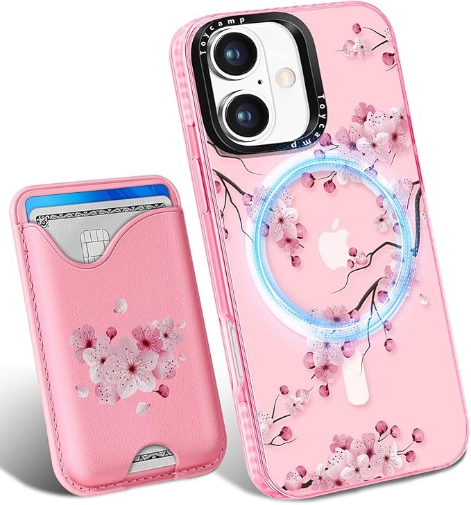 Toycamp for iPhone 16 Case - Compatible with Magsafe with Credit Card Holder Wallet Magnetic Cute Women Teen Girls Kawaii Girly Unique Flower Design Pretty Phone Cover for Apple 16 6.1"