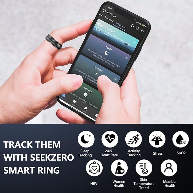 Smart Ring for Women Men, Minimalist Health Ring with Heart Rate, Step Counting, Calories, 5ATM Waterproof Smart Rings for iPhone and Android, No Subscription(Black 10)