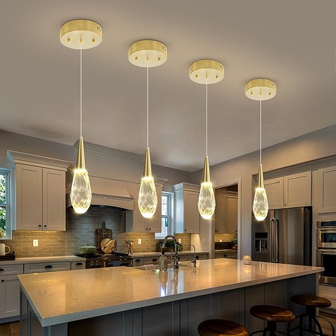 Pendant Light Kitchen Islan 1-Light Gold Small Chandelier Modern Crystal Pendant Light Fixture for Dining Room, Living Room,Bedroom, Foyer