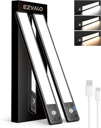 EZVALO 14.5 inch Under Cabinet Lighting, 3200mAh Rechargeable Motion Sensor Lights Indoor 3 Color Temps, Magnetic Stick On LED Closet Lights Wireless, Dimmable Under Counter Lights for Kitchen- 2 Pack