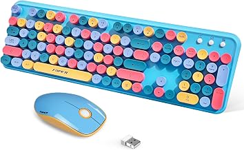 FOPETT 2.4GHz Wireless Keyboard and Mouse Set with Switch Button - Full-Size Keyboard - Compatible for Windows/Laptop/PC/Notebook/Smart TV and More - Blue Colorful - Image 1