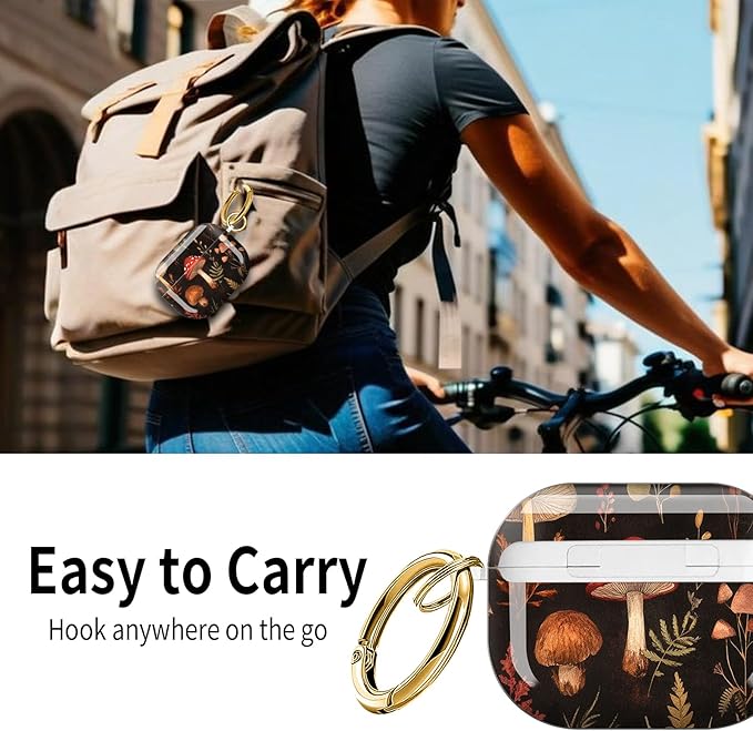 Cute Hard Case Compatible with AirPods Pro 3rd Generation Case (2025), Shockproof Protective Cover with Golden Keychain Ring Clip (Cute Mushroom)