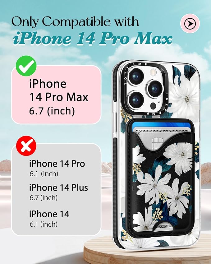 Toycamp for iPhone 14 Pro Max Case - Compatible with Magsafe Credit Card Holder Wallet Magnetic Cute Women Teen Girls Kawaii Girly Pretty Flower Floral Design Phone Cover for iPhone 14 Promax