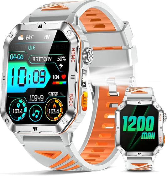 Military Smarty Watch for Men, 2.01" Smartwatch with 1200mAh Battery, Flashlight, Answer/Make Calls, Heart Rate/Sleep Monitor 100+ Sport Modes Fitness Tracker for Android/iPhone