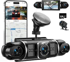 Dash Cam 4 Channel 360° Coverage - Front 4K + Triple 1080P HD Car Camera Built-in WiFi Car Camera with App, G-Sensor/Night Vision/Parking Mode/Loop Recording Free 64GB SD Card