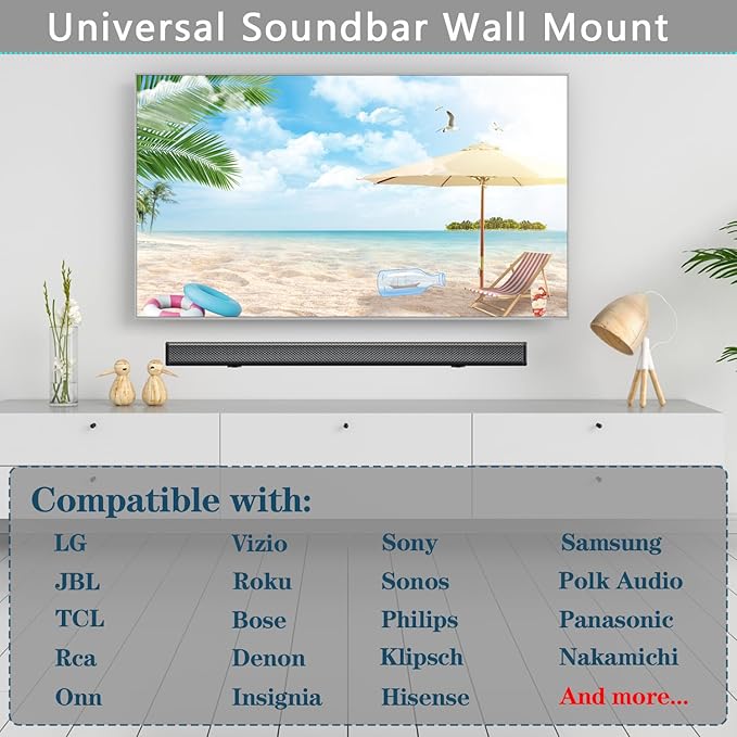 Soundbar Wall Mount Bracket Universal Soundbar Mount Shelf Depth Adjustable for Bose, Samsung, Vizio, LG, Dolby Atmos Soundbars (Black: V01)