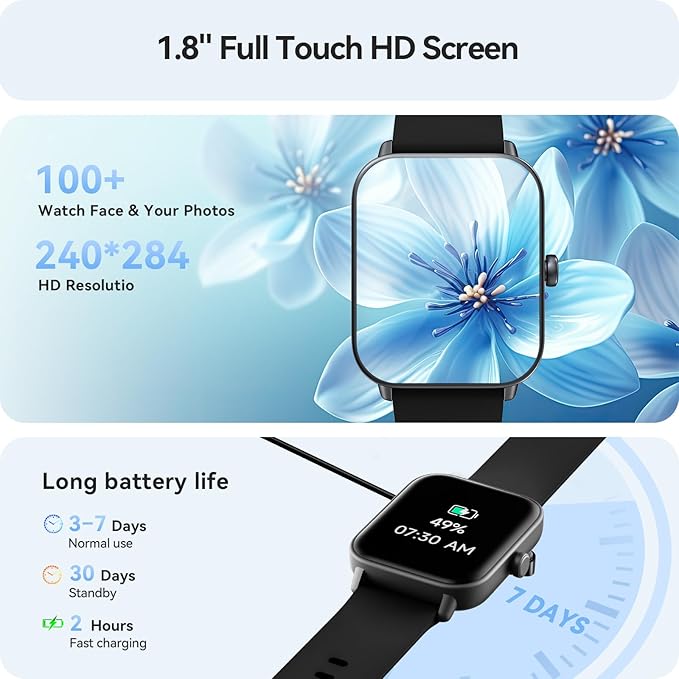 Smart Watch for Men Android & iPhone, Alexa Built-in, 1.8" Touch Screen Fitness Tracker, IP68 Waterproof Heart Rate/Sleep/SpO2 Monitor, Watches with Answer/Make Calls, Pedometer, 100+ Sport Modes