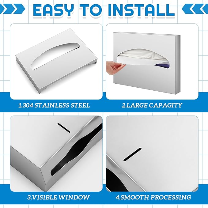 2 Pack Commercial Stainless Steel Toilet Seat Cover & Paper Towel Dispenser Wall Mounted | for Restaurant, Office, Hospital & Public Restroom
