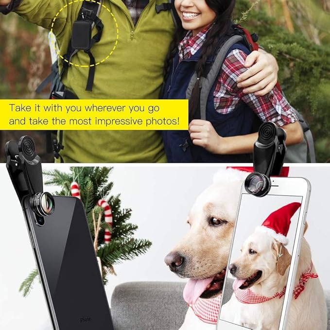 3-in-1 Phone Camera Lens Kit ??210° Fisheye Lens, 120° Wide Angle Lens, 20X Macro Lens for iPhone, Samsung & Android Smartphones ??HD Optical Glass, Universal Clip, Portable Case (Black) (3 in 1)