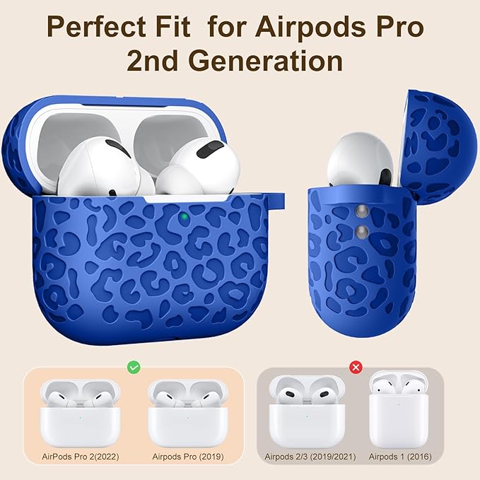 for Airpods Pro 2nd Generation Case, Leopard Engraved Soft Silicone Skin Cover Full Protective Case for AirPods Pro Case 2nd/Airpod Pro Case Cover,Front LED Visible