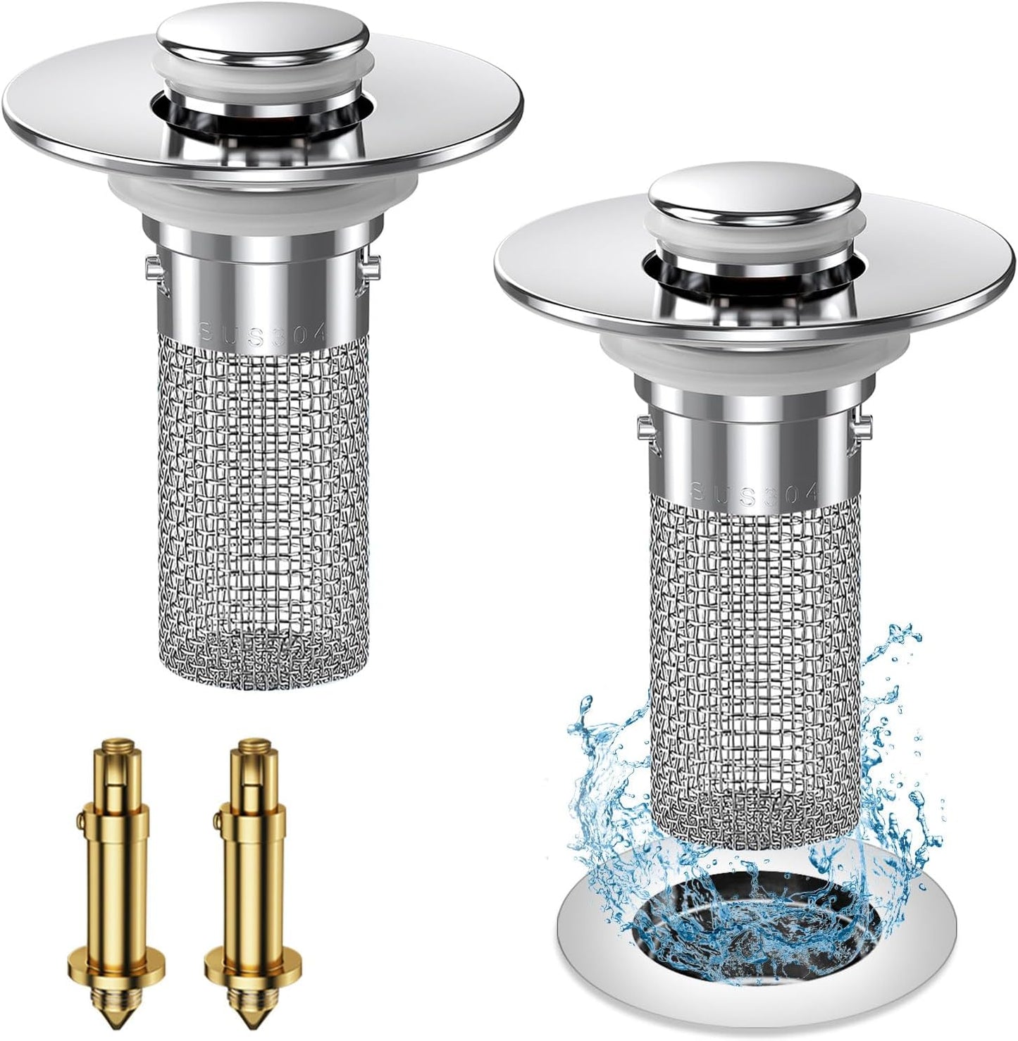 Techloop Living Pop-Up Sink Drain Strainer Hair Catcher – 2PCS Stainless Steel Filter Basket