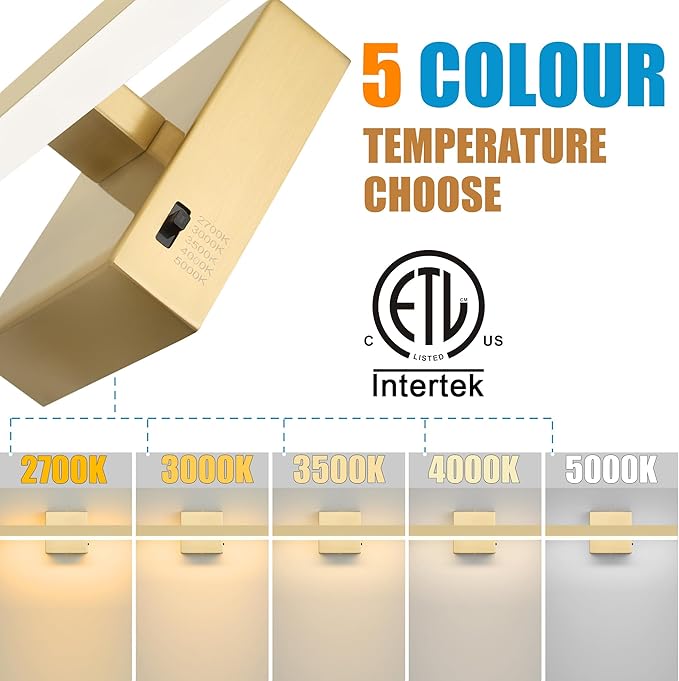 Gold Bathroom Vanity Light 39.4 inch, 24W Dimmable 5CCT LED Modern Bathroom Light Fixture Over Mirror - ETL Certificate