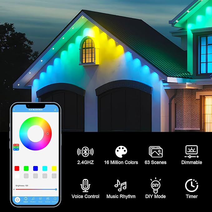 148FT Permanent Smart Outdoor Lights, WiFi App Control 54 LEDs IP67 Waterproof, Color Changing Eave Lighting with Remote, Compatible with Alexa for Christmas, Halloween, Party, Daily Decor