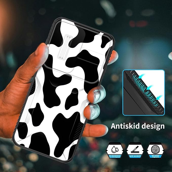 for Galaxy A35 5G Case Built in Slide Camera Lens Cover,Heavy Duty Shockproof Protection Dual Layer Case for Samsung Galaxy A35 5G 6.6 inch 2024,Cow Print
