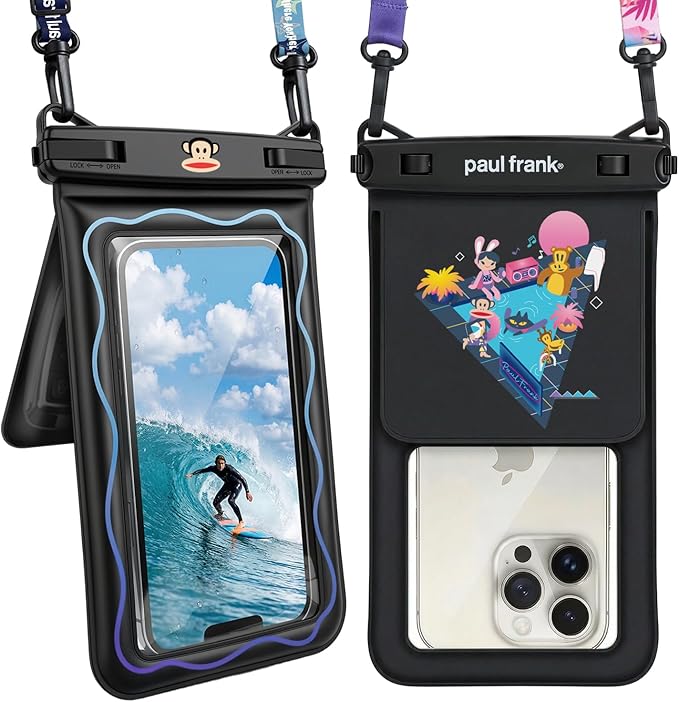 Paul Frank Floating Waterproof Phone Pouch - 2 Pack, [Up to 8.5''] Double Space IPX8 Waterproof Phone Case with Lanyard for iPhone 17 16 15 Pro Max, Cellphone Dry Bag for Beach Vacation Essentials