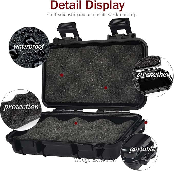 Dry Storage Box, Shockproof Waterproof Box with 2 U‑Shape Buckle, Plastic Storage Container for Cameras, Phones, Camping, Fishing, Hiking(Large-Black)
