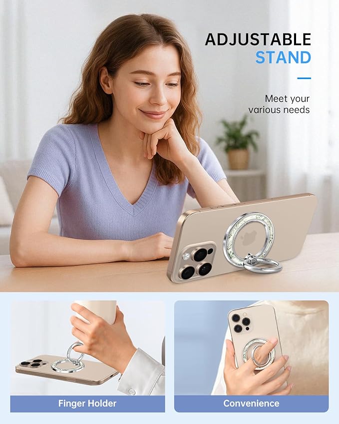 Magnetic Phone Ring Holder Compatible with MagSafe - Cell Phone Grip Magnet Removable Finger Ring Grip Stand Cute Girly Kawaii Design for iPhone 17 Pro Max 16 15 14 13 12 Series Green Grass