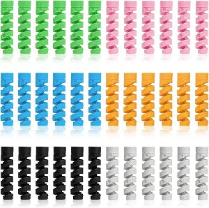 36-Pack Spiral Cable Protectors for iPhone, iPad, MacBook, and Headphones – Colorful Silicone Cord Savers and USB Wire Wraps