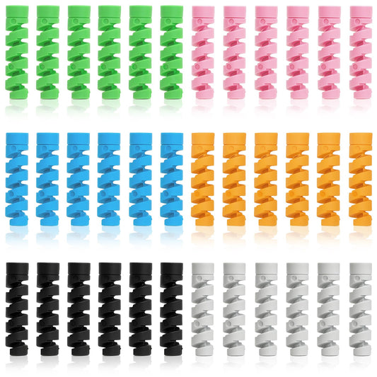 36-Pack Spiral Cable Protectors for iPhone, iPad, MacBook, and Headphones – Colorful Silicone Cord Savers and USB Wire Wraps