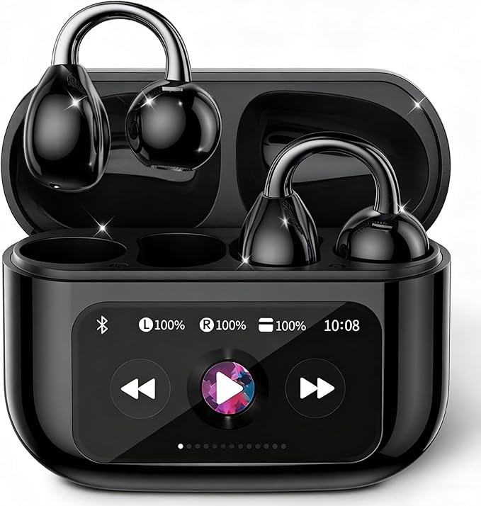 Clip On Earbuds Touch Screen,Wireless Open Ear Headphones with Bluetooth 6.0，50h Battery Life，Lightweight Comfort Sport Earbuds Built-in Mic IPX7 Waterproof Earphones for Running Fitness,black