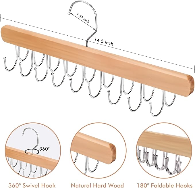 2 Pack Bra Hanger for Closet Organizer, Premium Wooden Tank Top Hangers with 40 Foldable Hooks, 360° Rotating Design, Space Saving Storage for Tank Tops, Bras, Scarves and More