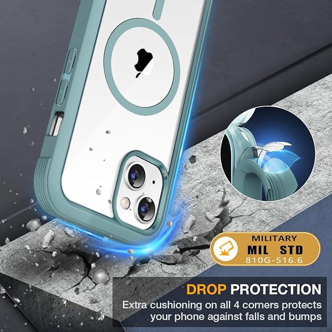 Miracase Compatible with iPhone 13 case 6.1 inch, 2021 Upgrade Full-Body Glass Clear Case Bumper Case with Built-in 9H Tempered Glass Screen Protector for iPhone 13,Teal