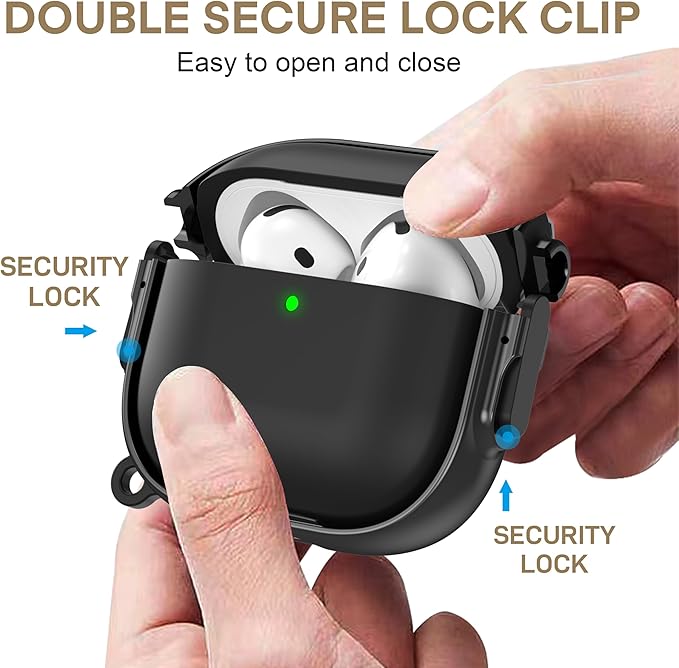 Maxjoy for AirPods 4 Case with Lock, Cute AirPods 4 Case Lock Protective Hard AirPod 4 Generation Cover for Women Men with Keychain Clip for AirPod 4th Generation Cover 2024, Black
