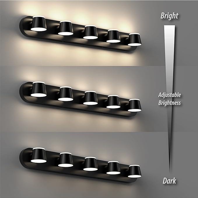 URSOLA 5 Light Bathroom Vanity Light, LED Black Wall Light Fixtures, Up and Down Rotatable Dimmable, 34 inch Bathroom Lighting Fixtures Over Mirror