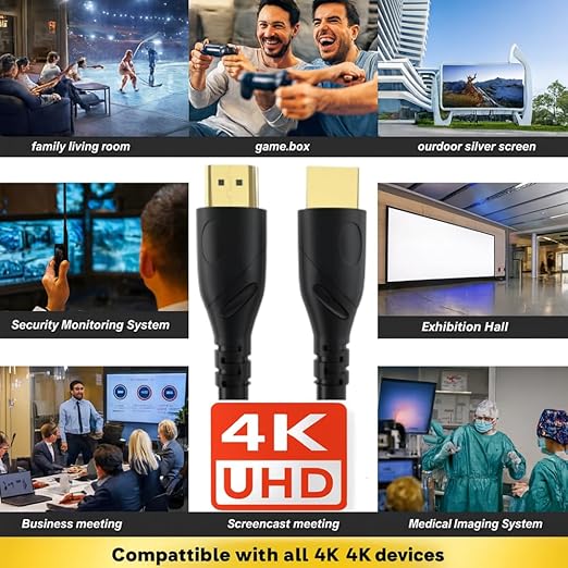 HDMI Cable Ultra High Speed Gold Plated 4K @ 60Hz, Ultra HD, 1080P & ARC Compatible with Laptop, Gaming PC, Monitor, PS5, PS4, Xbox X, One, Fire TV, Apple TV, ROKU, Soundbar & More (25 Feet)