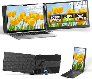 Laptop Screen Extender 14", FHD 1080P Portable Monitor for Laptop, Light Monitor Extender Plug&Play, IPS Display Computer Monitor for Laptop 13-17” (Screen Length: 11.81"-16.14") for Travel Work