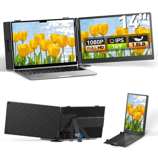 Laptop Screen Extender 14", FHD 1080P Portable Monitor for Laptop, Light Monitor Extender Plug&Play, IPS Display Computer Monitor for Laptop 13-17” (Screen Length: 11.81"-16.14") for Travel Work