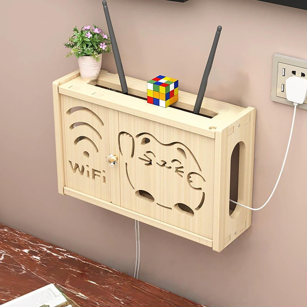 Wall Mounted Router Storage Box,Wood Wireless WiFi Router Shelf