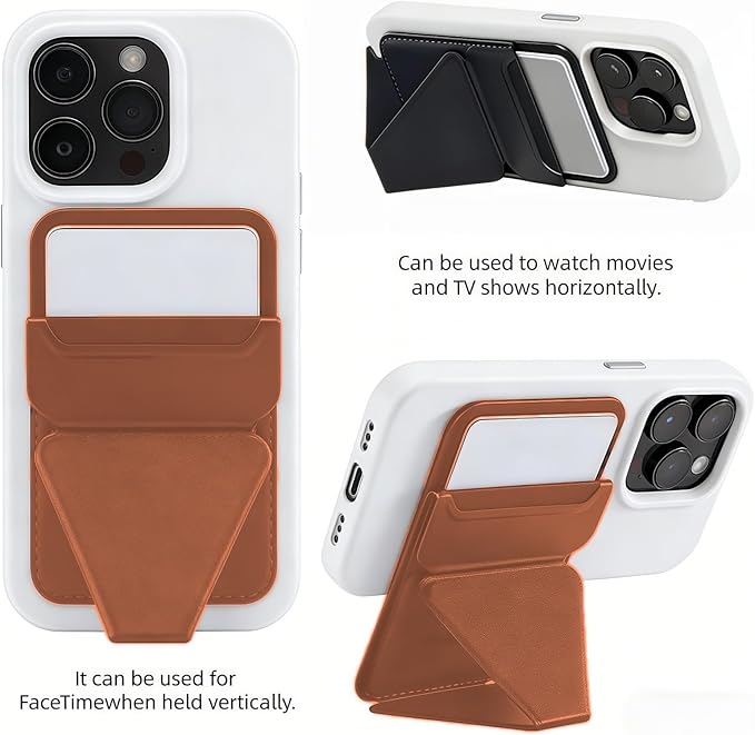 for MagSafe Wallet RFID Blocking, 2 Card Holder, Stand Strong Magnetic Grip, Slim Leather Phone Wallet, Compatible with iPhone 17/16/15/14/13/12 Series (Brown Small Support)