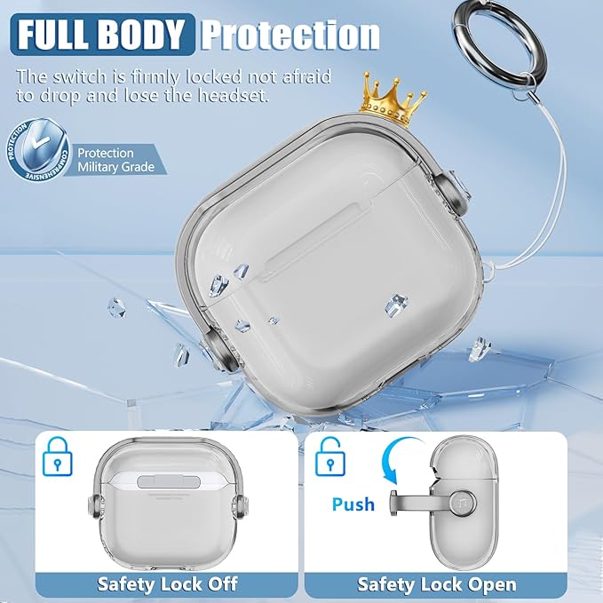 AirPods 4 Case, Clear Black, Soft Case with Locking Mechanism, Protects During Daily Use & Transit, Compatible with AirPods 4 (2024)