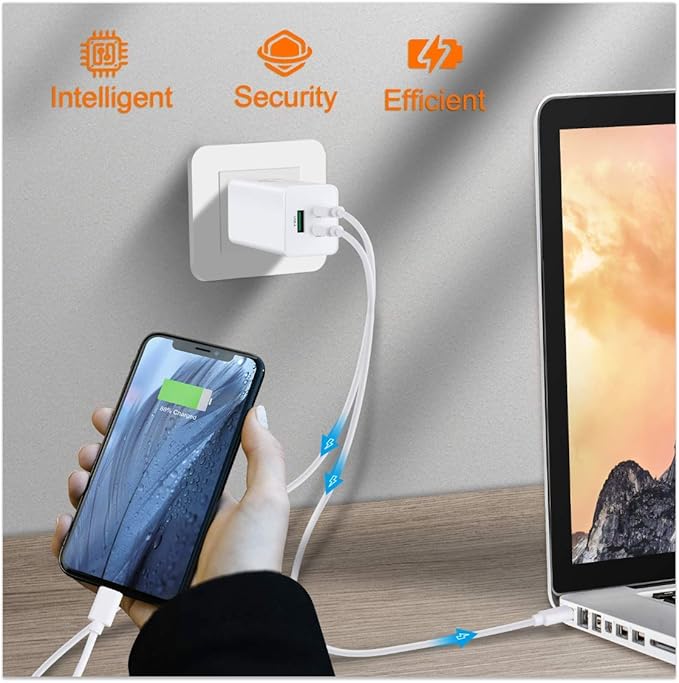NewWay 65W USB-C Fast Charger 3 Port PD QC 3.0 Delivery Foldable, USB-C Wall Charger for MacBook, iPad, iPhone Series with 15 16 Plus/Pro/Pro Max, iPad10 and More