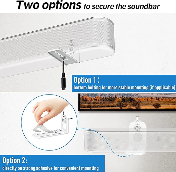 MOUNTUP Soundbar Wall Mount Bracket, Patented Level-Adjustable Sound Bar Bracket, Anti-Drop Design, Fits Most Soundbars up to 22 lbs, Compatible with Bose Samsung Vizio LG Sony JBL Soundbar – White