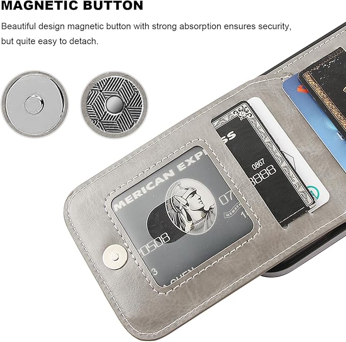 KIHUWEY Compatible with iPhone 16 Case Wallet with Credit Card Holder, Flip Premium Leather Magnetic Clasp Kickstand Heavy Duty Protective Cover for iPhone 16 6.1 Inch (Gray)