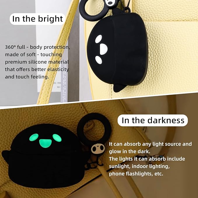 for AirPods Pro 3 Case Cover 2025 with Cleaner kit, [Eye can Glow in The Dark], Anime Ghost Cute Case for AirPods Pro 3rd Generation, Soft Silicone Protective Air Pods Pro 3 Case for Women Men - Black