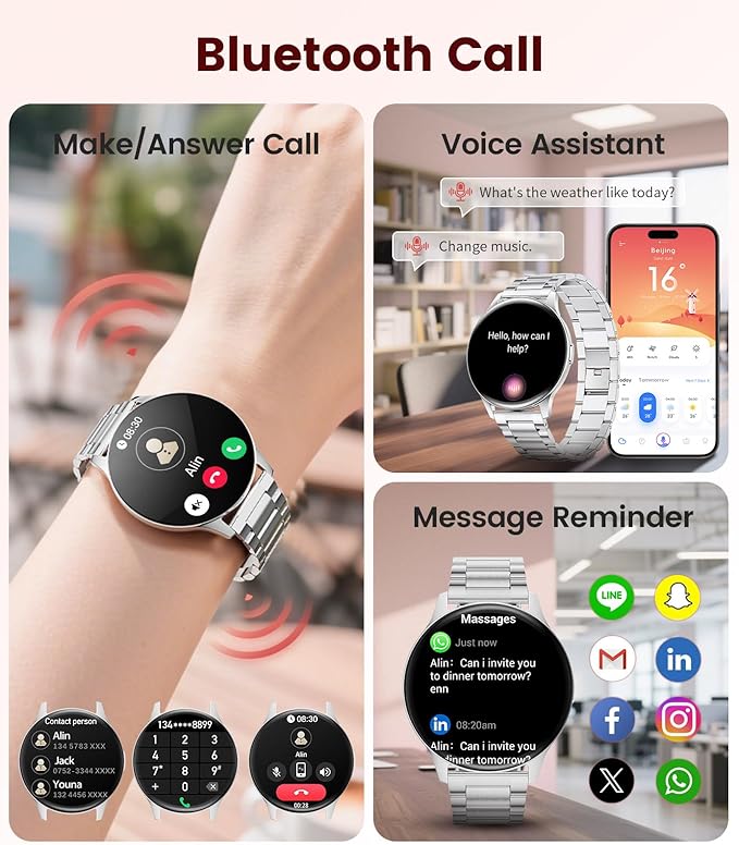 LIGE Smart Watches for Women, Call/Reminders, 1.43" AMOLED Ultra-Thin Activity Trackers with Heart Rate/Sleep/SpO2 Monitor, 100+ Sports Modes Fitness Watch for iOS Android, Silver Steel
