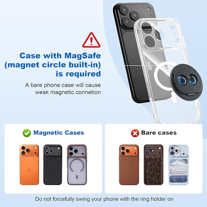 Magnetic Phone Ring for MagSafe Grip with 360° Rotation & Strong Magnet Phone Ring Holder Grip– Universal Compatible with iPhone 17/16/15/14/13 Pro Max Mag Safe Accessories Android