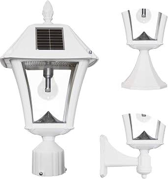 Gama Sonic Baytown II Bulb White Outdoor Solar Light, Single Post Light with 3 Mounting Options, 3in. Fitter for Lamp Posts, Flat Mount for Column and Wall Mount, Resin (105B233)