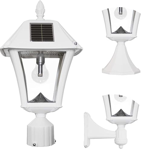 Gama Sonic Baytown II Bulb White Outdoor Solar Light, Single Post Light with 3 Mounting Options, 3in. Fitter for Lamp Posts, Flat Mount for Column and Wall Mount, Resin (105B233)