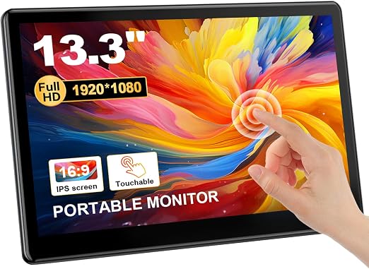 Industrial Touchscreen Monitor 13.3 inch, FHD 1920×1080 IPS Laptop Touch Monitor HDMI VGA Display Support VESA Mount Compatible with Laptops PC Mac (13.3 Inch)