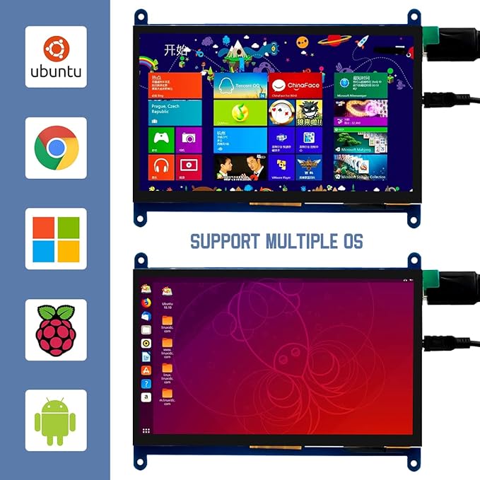 7 Inch IPS LCD Touch Screen Display Panel 1024×600 Capacitive Screen HDMI Monitor for Raspberry Pi5/Pi4/Pi3/ZERO W, BB Black, Windows 10 8 7