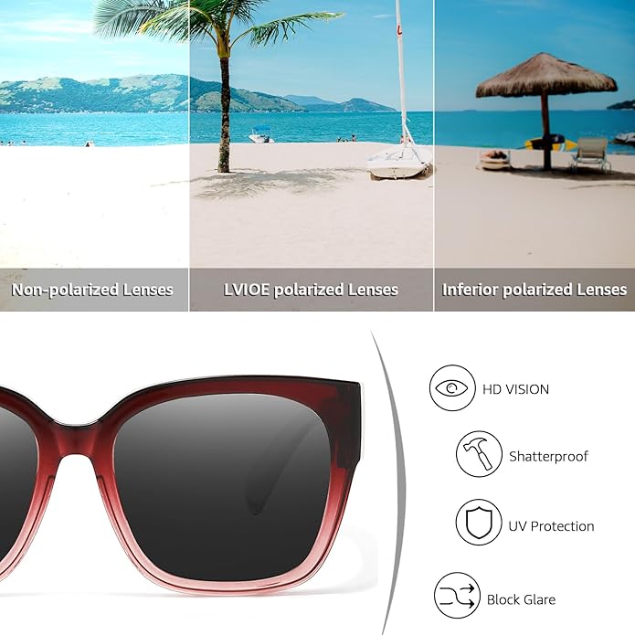 LVIOE 2 Pack Polarized Fit Over Sunglasses for Women Men Oversized Square Over Glasses Sunglasses with UV Protection LS7511