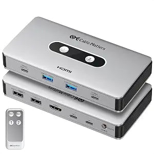 Cable Matters USB C KVM Switch for 2 laptops, HDMI, USB Hub, Dual Charging